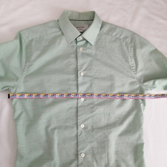 Eton Super Slim Fit Men's Dress Shirt Green Cotton Linen Blend 14.5 w 32" Sleeve - Picture 13 of 16